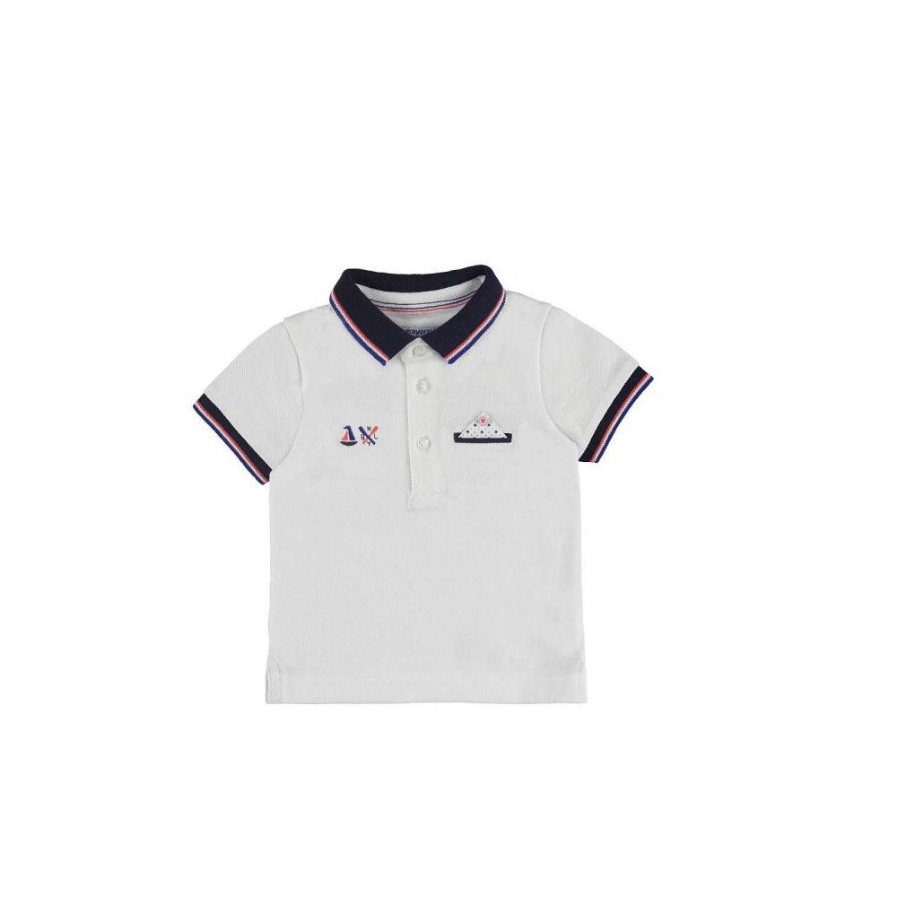 Tricou Polo alb cu steaguri pentru baietei